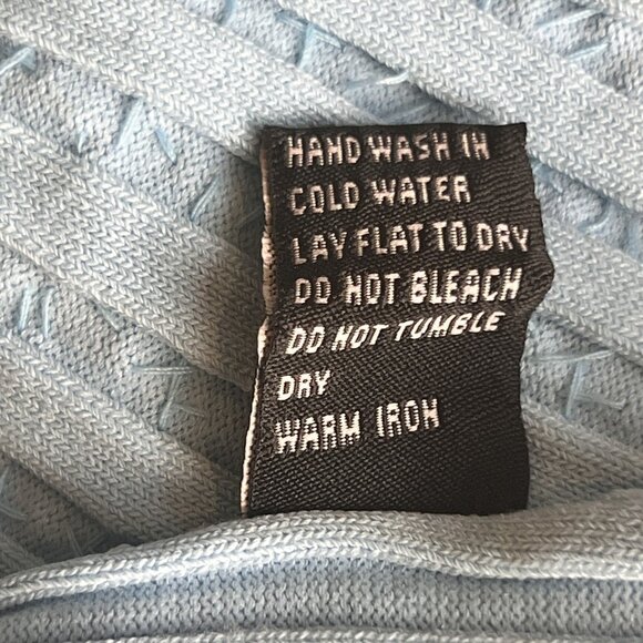 Beaded Womens Large Sweater Blue Ribbed Knit Off Shoulder Pullover Hong Kong 90s - Picture 6 of 13